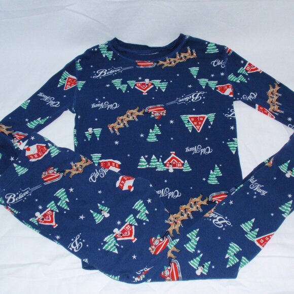 Old Navy Boys Christmas Santa Winter Cotton Pajamas PJs Sz 12 XL - Picture 1 of 12